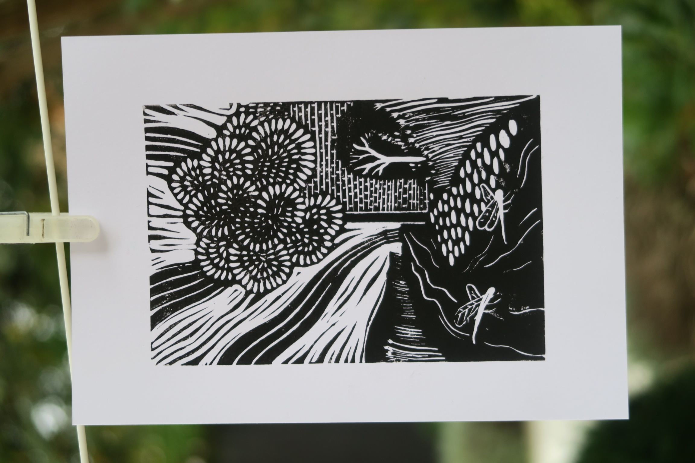 Linocut print inspired by local folklore