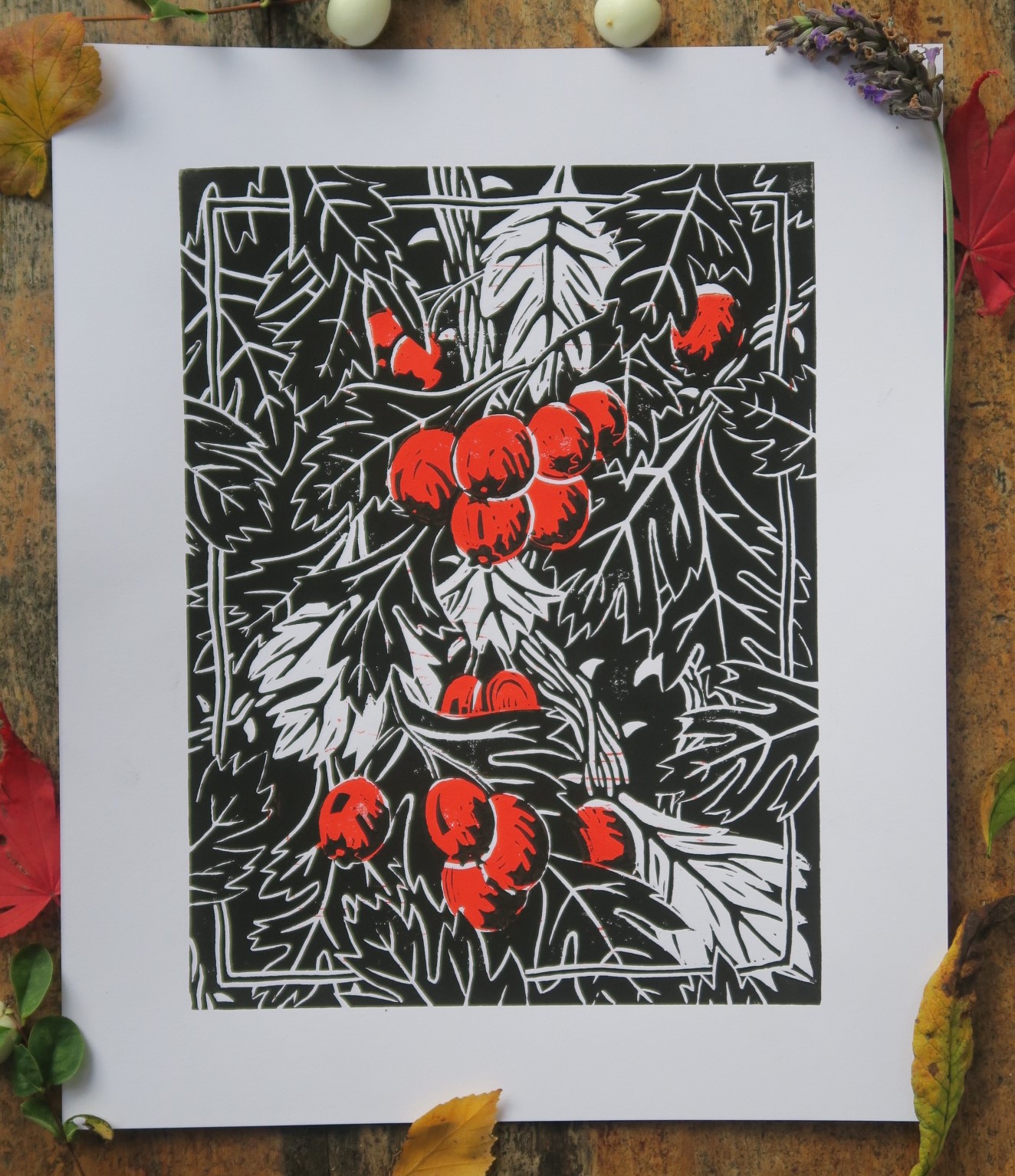 Botanical linoprint of wild flowers