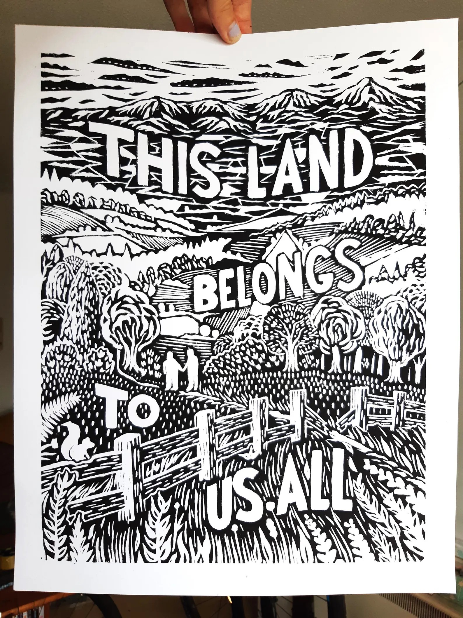 Botanical linoprint of wild flowers