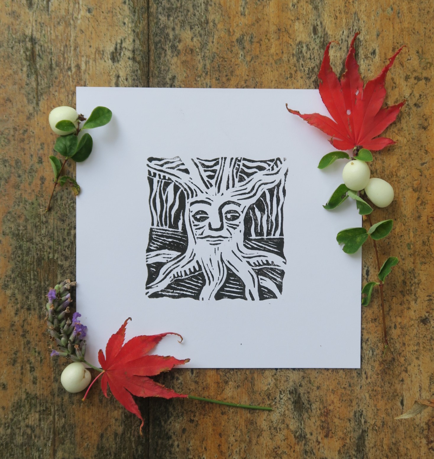 Botanical linoprint of wild flowers